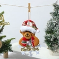 Plush Christmas bear ornament with red plaid hat and Merry Christmas snowflake base - Snowflake Pendant Bear