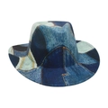 Cappello Fedora minimalista in denim patchwork con cuciture blu a contrasto e stile - Taglia unica / Blu Reale (Denim Patchwork)