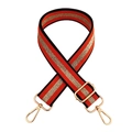 Close-up of adjustable woven shoulder strap with gold-tone hardware and striped pattern - Orange Red
