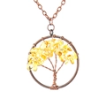 Antique copper tree of life necklace with yellow citrine crystal stones pendant - 3.5cm Diameter / Antique Copper/Citrine