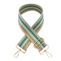 Adjustable 5cm wide striped shoulder strap with metallic gold and green woven patterns - Rainbow Style 3 + Gold Buckle