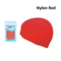 Universal red nylon swim cap with Lycra material shown in its original packaging - One Size / Nylon Red