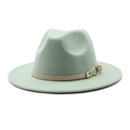 Chapeau fedora vert menthe en laine avec ruban en cuir beige et boucle dorée élégante - Vert menthe