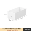 White rectangular sink organizer storage box wide low style with pull-out round hole - Dotted Rectangular Box - Wide Short (8253) / 32x15x12cm