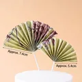 Golden folding fan cake toppers with floral patterns in large and small sizes - Cotton Paper Folding Fans / Light Cyan