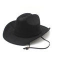 Classic black suede western cowboy hat with adjustable chin strap and flat wide brim - M(56-58cm) / Black (Suede)