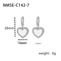 Silver vintage heart earrings with white inlay and rhinestones measuring 28mm by 16mm - Steel Color/White