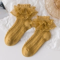 Yellow Lolita knit cotton socks featuring delicate double-layered lace ruffles for girls - 1-3 Years / Size 18-25 / Yellow