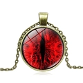 Vintage bronze necklace with a glass dragon eye pendant on a white background - Bronze Base - Red Eye