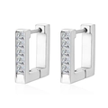 Macro detail of silver rectangle earrings featuring five square-cut cubic zirconia stones - Square (Silver)