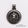 Macro shot of a round stainless steel lion head pendant with weight detail of 31.5g - Round Lion Head Pendant / Steel Color (Pendant Only)