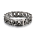 Bracciale a catena cubana gotico vintage con teschio in acciaio inossidabile da uomo - Argento Antico (KB170279-KJX)