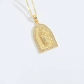 Gouden Maagd Maria hanger ketting met witte zirkonia steentjes en fijne schakelketting - Paus XL3365-2