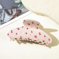 Pale pink hair claw clip with delicate red floral pattern and shiny acetate finish - Large Claw Clip / Pink Floral Claw No Rhinestones