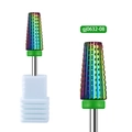 Macro detail of a 5-in-1 rainbow alloy nail drill bit for manicures with case - Aurora Nail Drill Bit 08 (gj0632-08)