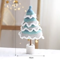 Albero di Natale in feltro di lana azzurro decorazione da tavolo con nappine bianche 34cm - 16x34cm