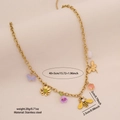 Gold stainless steel necklace with colorful bee, butterfly and daisy charms for women - 5# Bee Style (Tulip Pendant)