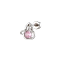 Titanium steel gourd stud earring with pink gemstone and screw back closure - Single Piece / Silver Pink Zircon Gourd Bowknot Style (A547)