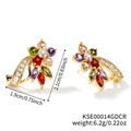 Detail view of flower earrings with colorful zircons and precise size measurements - Multicolor Gold Style (KSE00014GDCR)