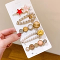 5-piece gold-tone candy color hair clip set with star, pearl, and smiley face charms - Smiley Face (5 Piece Set)