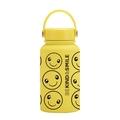 Matte yellow 650ml stainless steel bottle with Be Kind & Smile print and handle - Yellow Be Kind Smiley