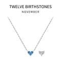 S925 sterling silver November birthstone necklace set with heart-shaped blue gems - November