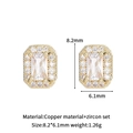 Square golden zircon stud earrings in copper with dimensions of 8.2mm by 6.1mm - 8.2x6.1mm / White