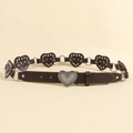 Vintage western dark brown leather belt with heart cutouts and metal heart buckle - Pin Buckle Style / 105cm / Antique Silver Coffee