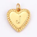 Gold plated copper heart pendant featuring engraved letter J and textured edge finish - Heart Letter J