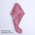 Pink purple microfiber hair towel wrap in coral fleece with waffle weave and button, 65x25cm - Textured Pattern / 25*65cm / Pink Purple