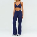 Completo sportivo blu navy da donna con reggiseno a V e pantaloni yoga a vita a V - Taglia S / Top E Pantaloni / Reggiseno + Pantaloni a Zampa / Blu Notte