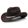 Close-up of deep brown wool felt jazz hat featuring a black star patterned band - M (56-58cm) Adjustable / Coffee