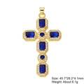 Gold cross pendant featuring blue rectangle gemstones and white zircon inlays - Style 58/Gold Blue Baguette Stone/45.7*26.2*4.1mm