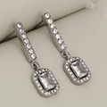 Orecchini color argento con zirconi taglio smeraldo e eleganti dettagli a frangia - Rettangolare Color Acciaio