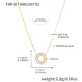 Detailed specs of gold double-ring necklace with zircons and stainless steel chain - 41+5cm / Double Ring Inlaid Necklace (TXP307)