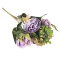 Realistic purple artificial ranunculus bouquet with lush green leaves for home decor - Purple