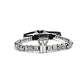 Silver crown charm bracelet with textured stainless steel beads and black woven rope - Silver 6MM 12 Pineapple Beads