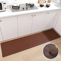 Thickened dark brown PU leather kitchen mat with anti-slip texture and rebound padding - 45×120cm / Brown