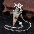 Triple moon resin pendulum with green crushed stone and copper wire spiral - Prehnite