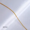 Close-up of a 18K gold bead chain with high polish finish on white textured fabric - Ball Chain 40+5cm-Gold