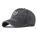 Vintage dark grey washed cotton baseball cap with white heart embroidery at 45 degree angle - Adjustable / Black