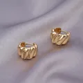 Elegant gold thick twist rope hoop earrings on a gray satin fabric background - Ripple Twist Shape / E-090---Gold
