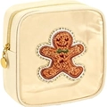 Beige chenille gingerbread man makeup bag with gold zipper and square shape - Khaki (Gingerbread Man)