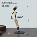 European iron candle holder featuring person silhouette with yellow floral dress and hat - Single Hand Holding Candlestick (With 1 Tea Light)