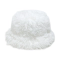 Close-up of white plush bucket hat showing thick faux fur texture and warm winter material - M (56-58cm) / White
