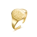 Anello chevalier regolabile in acciaio inossidabile placcato oro 18K con motivo vegetale - Motivo a Foglia / Oro