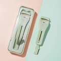 Portable 3-in-1 mint green eyelash curler and brow kit with cute cat paw design - 3-in-1 Green Curler + Eyebrow Razor + Comb