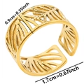 Detail view of gold leaf hollow ring showing dimensions 0.9cm width and 1.7cm diameter - Gold