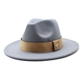Detail of light gray wool fedora featuring a light brown band and gold bee pin accent - Light Gray