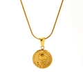 Elegant gold rose flower pendant necklace with embossed round medallion and fine chain - December Rose
